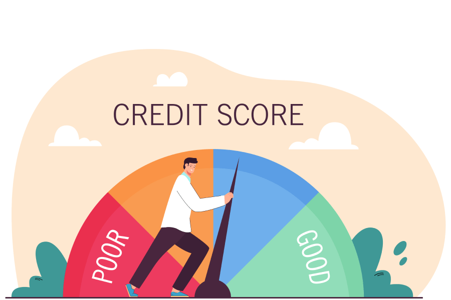 man pushing credit score from poor to good